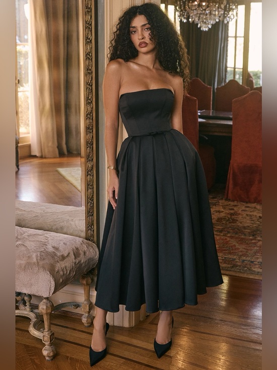 House of CB Dresses & Skirts - House of CB Contessa Black Strapless Satin Corset Midi Dress XL